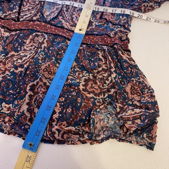 American Eagle Top Women L Smocked Brown Floral Bell Sleeve Y2K CottageCore Boho - Picture 2 of 8